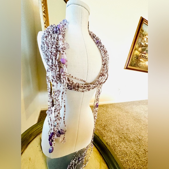 Long Purple Bead Tassel Wrap Belt - Picture 11 of 17